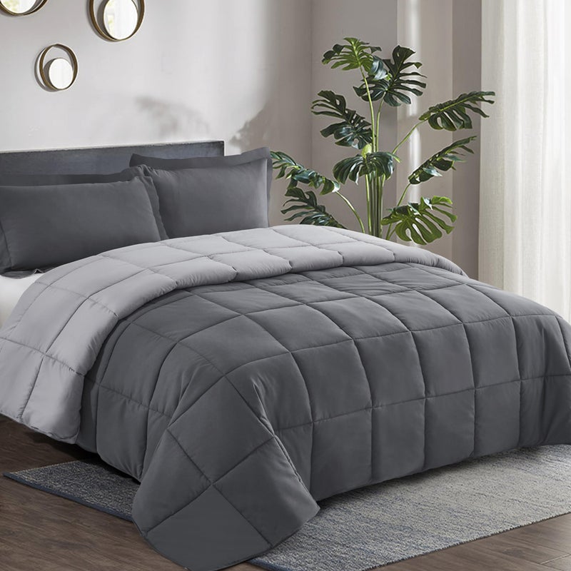 Hi -G HIG 3pc Gray Twin/Twin XL Comforter Set - All Season Reversible Down Alternative Comforter with Two Sham - Quilted Duvet Insert with Corner Tabs - Box Stitched Blanket - Breathable, Soft - Image 1